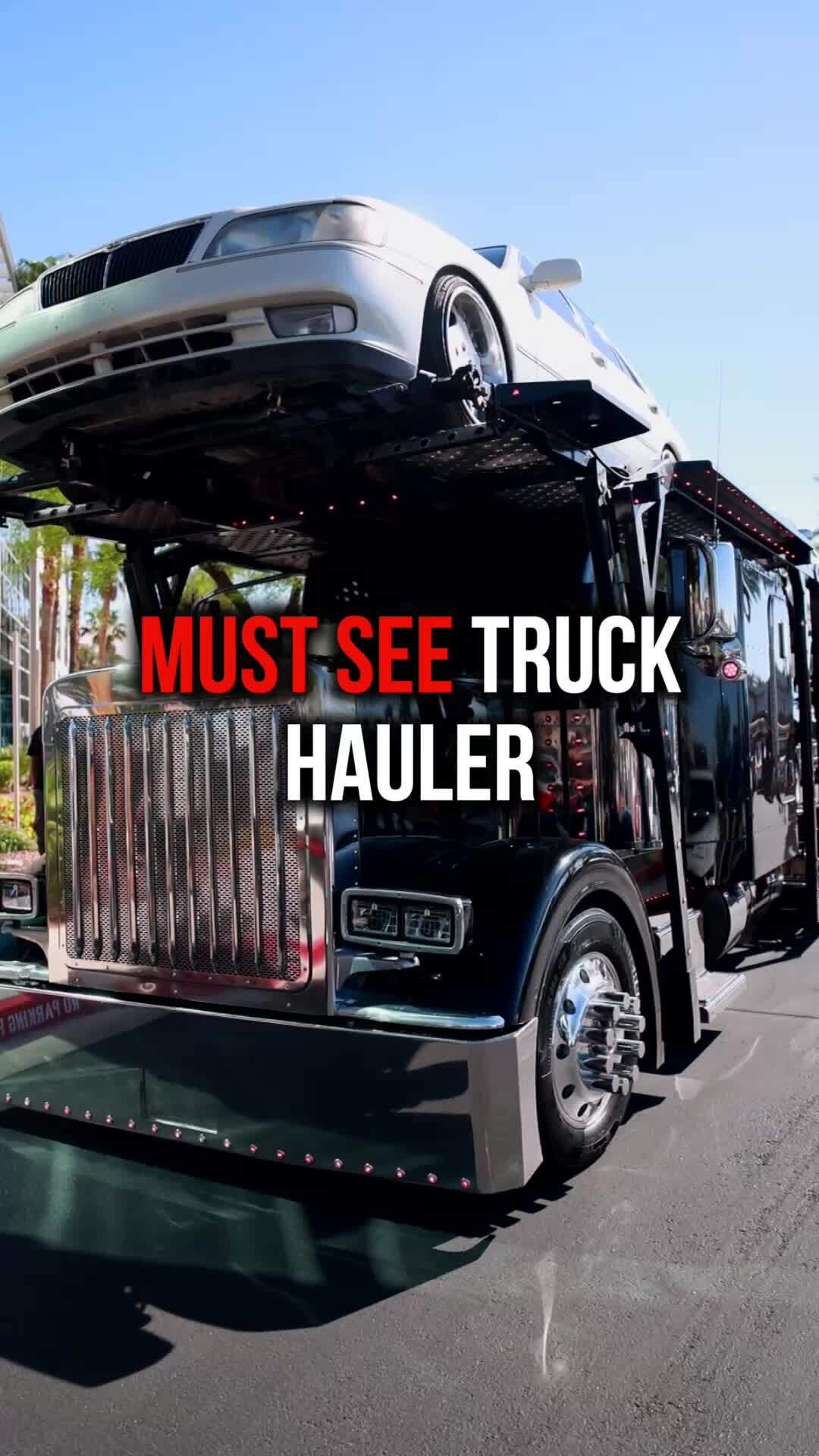 Custom car hauler semi truck carrying a vehicle in a Cross X Agency automotive reel