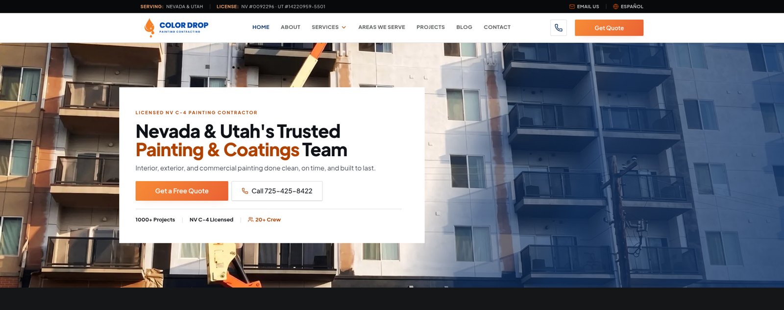 Color Drop Painting website homepage built by Cross X Agency