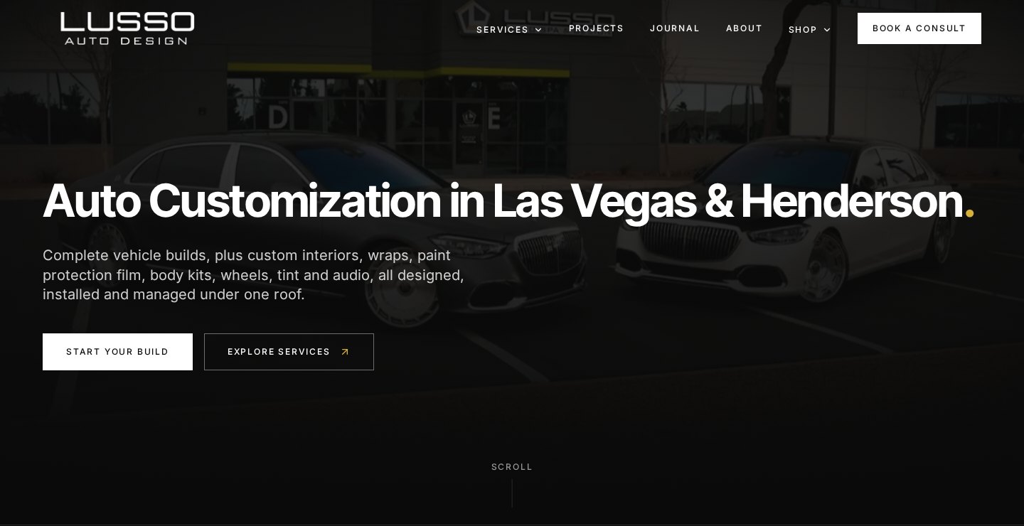 Lusso Auto Design website built by Cross X Agency